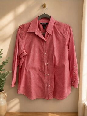 Chaps women Red Micro-Check Button-Down Shirt
